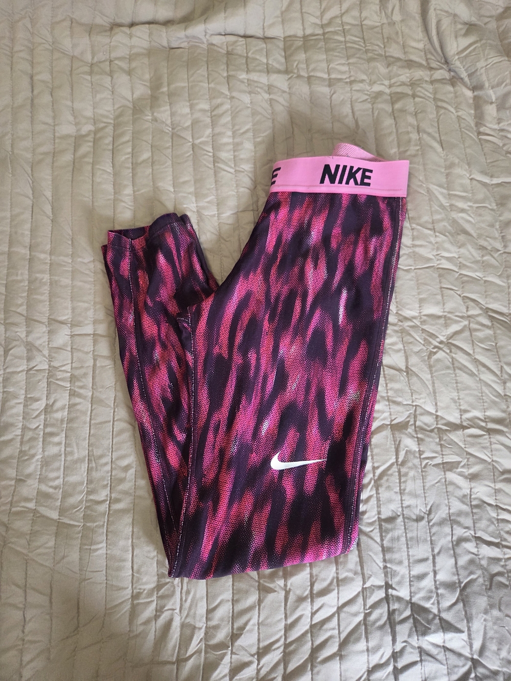Nike Girls' Pink and Black Patterned Performance Leggings